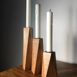 Hardwood Candle Holder Set Of 3 - thumbnail 2
