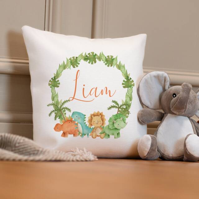 Personalised Dinosaur Cushion - Nursery Boy's Baby Boy Gift
