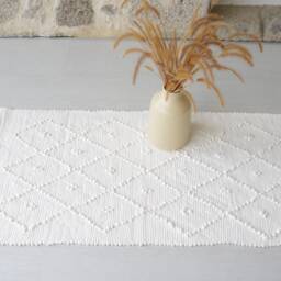 Small Handwoven Pearl White Rug, Off Cotton Bathroom Bedroom Scandinavian Geometric Tapis De Bain, Cr??me - thumbnail 4