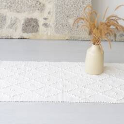 Small Handwoven Pearl White Rug, Off Cotton Bathroom Bedroom Scandinavian Geometric Tapis De Bain, Cr??me - thumbnail 3