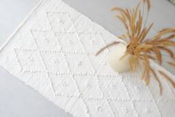 Small Handwoven Pearl White Rug, Off Cotton Bathroom Bedroom Scandinavian Geometric Tapis De Bain, Cr??me - thumbnail 1