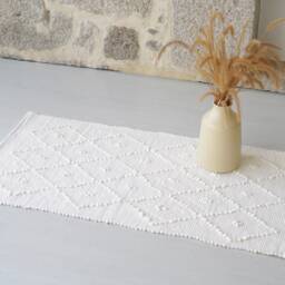 Small Handwoven Pearl White Rug, Off Cotton Bathroom Bedroom Scandinavian Geometric Tapis De Bain, Cr??me - thumbnail 2