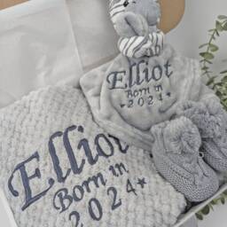 Embroidered Zebra Comforter Blanket Gift Set - Baby Shower Booties Newborn Girl Boy - thumbnail 3
