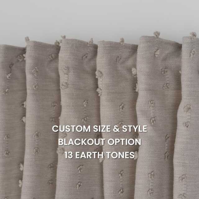 Beige Pom Curtains - Custom Linen Look Drapes With Blackout Option - image 1
