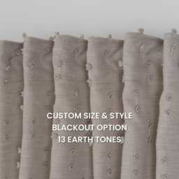 Beige Pom Curtains - Custom Linen Look Drapes With Blackout Option - thumbnail 1