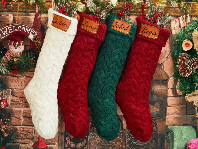 Christmas Stockings, Personalized Stockings, 2025 Family Stockings, Christmas Gift Decor, Leather Knitted Stockings, Holiday Stockings - image 1