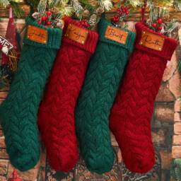 Christmas Stockings, Personalized Stockings, 2025 Family Stockings, Christmas Gift Decor, Leather Knitted Stockings, Holiday Stockings - thumbnail 2