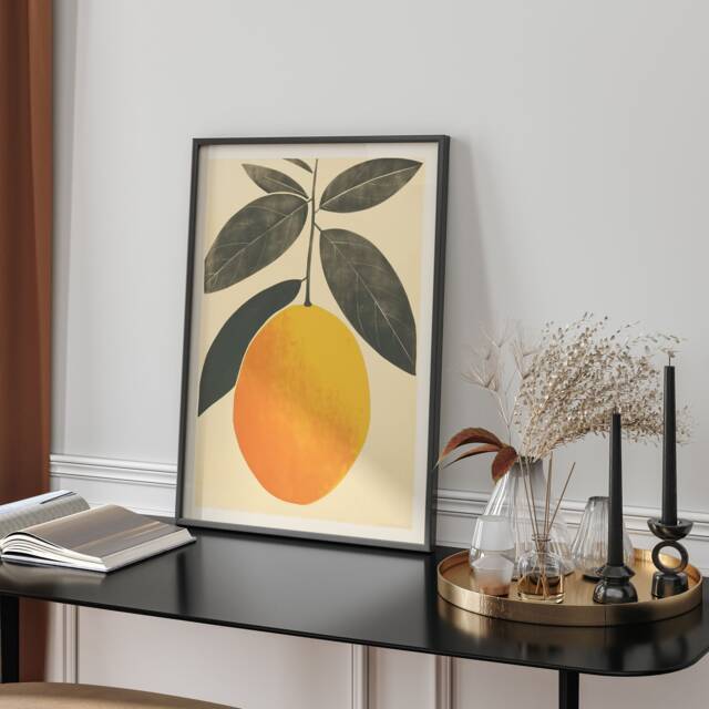 Mango Woodblock Wall Art Print Minimalist Fruit Illustration Yellow Green Kitchen Dining Room Decor Modern Home Style Gift - image 1