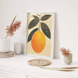Mango Woodblock Wall Art Print Minimalist Fruit Illustration Yellow Green Kitchen Dining Room Decor Modern Home Style Gift - thumbnail 2