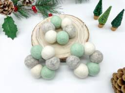 Felt Ball Bauble, Mini Christmas Tree Wreath, Pom Decorations, Nordic Hanging Ornament, Grey & Mint Bauble - thumbnail 1