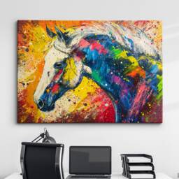 Horse Rainbow Animal Pet Art Abstract Oil Painting Framed Poster Print & Canvas Wall Decor Bedroom Home Interior Gift - thumbnail 1