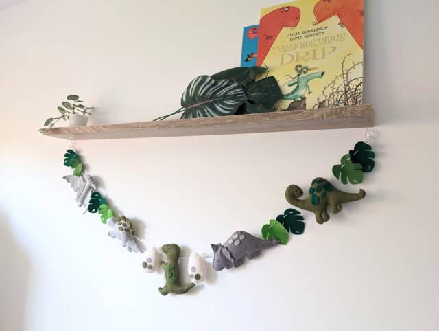Felt Dinosaur Garland, Room Decor, Themed Bedroom, Blue & Green Bunting, Dino Wall Decorations - image 1