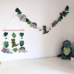 Felt Dinosaur Garland, Room Decor, Themed Bedroom, Blue & Green Bunting, Dino Wall Decorations - thumbnail 3