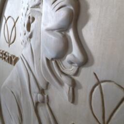 Guy Fawkes Inspired Modern Symbolism Wood Carving Handcrafted Relief Sculpture Original Art - thumbnail 2