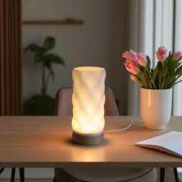 Modern Usb Bedside Lamp Custom Color Base, White Shade - thumbnail 4