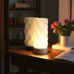 Modern Usb Bedside Lamp Custom Color Base, White Shade - thumbnail 3