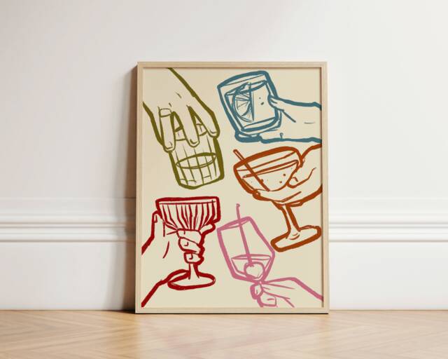 Cheers Print, Cocktail Poster, Retro Wall Art, Kitchen Prints, Aesthetic Decor, Gallery Wall, Home Inspo, Unframed - image 1