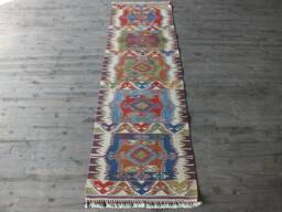 Handwoven Turkish Kilim Runner Rug 3x8 Approximately, Colorful Herbal Dyes Anatolian Hallway Runner, Oriental Kitchen - thumbnail 1