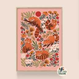 Red Pandas A4 Fine Art Print - Kawaii, Floral, Country Decor Interior Decor - Sustainable Gifting - thumbnail 2