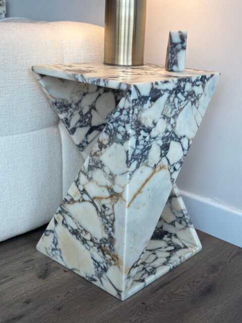 Handmade Calacatta Viola Marble Side Table Natural Stone Nightstand - image 1