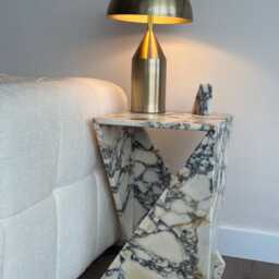 Handmade Calacatta Viola Marble Side Table Natural Stone Nightstand - thumbnail 2