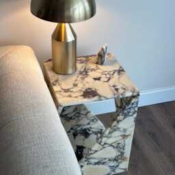 Handmade Calacatta Viola Marble Side Table Natural Stone Nightstand - thumbnail 4