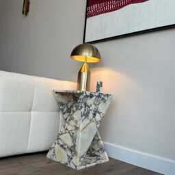 Handmade Calacatta Viola Marble Side Table Natural Stone Nightstand - thumbnail 3