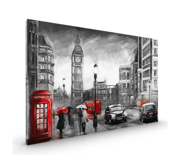 Red London Umbrella Big Ben Canvas Or Poster Print Glossy in Various Sizes - image 1