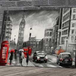 Red London Umbrella Big Ben Canvas Or Poster Print Glossy in Various Sizes - thumbnail 2
