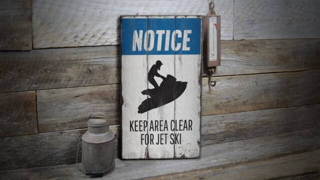 Notice Jet Skiing, Ski Warning Signs, Skiing Decor, Ocean Sign, Wooden Sale Wall Decor - Old Signs - image 1