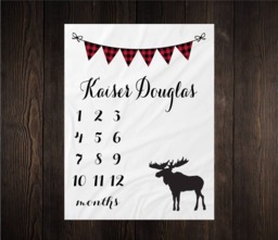 Moose Milestone Blanket Month Baby Growth Tracker Fleece Shower Gift Newborn Minky Boy Rustic Nursery - thumbnail 1