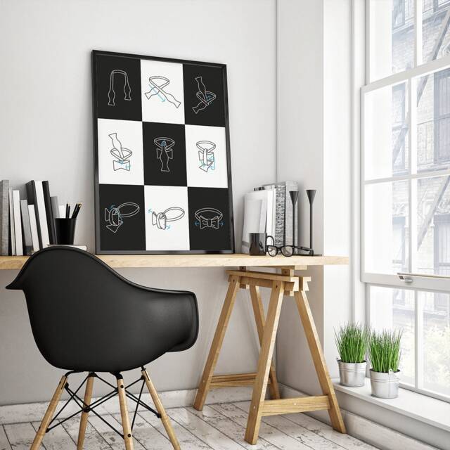 Poster For Living Room, Office, Studio, Bedroom-User Manual Binding Of The Bow Tie. Black & White Design - image 1