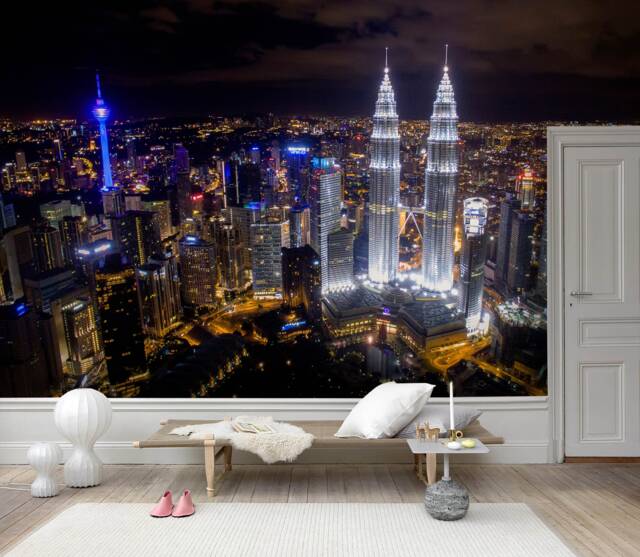 Night Cityscape Wallpaper Mural, Peel & Stick, Removable Wall Decor - image 1