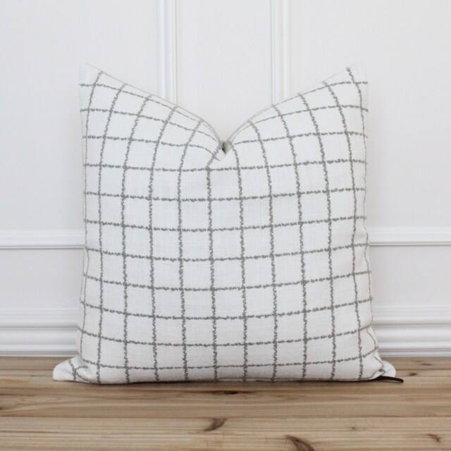 Gray Checkered Pillow Cover Windowpane Plaid Cushion Farmhouse Pillows Custom Made Covers - Charlie - image 1