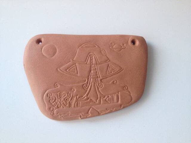 Aztec Alien Artifact Replica, Ceramic Wall Art Sculpture - image 1
