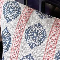 1364. Camilla Indigo/ Coral Linen Look 100% Cotton Cushion Cover - thumbnail 2