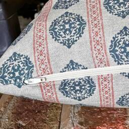 1364. Camilla Indigo/ Coral Linen Look 100% Cotton Cushion Cover - thumbnail 3