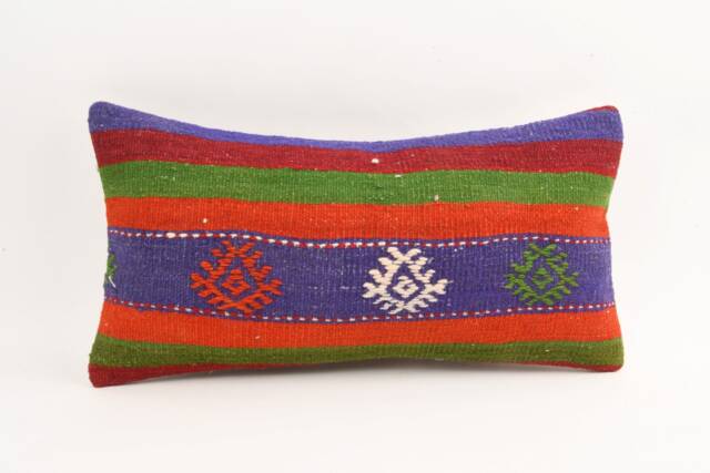 Handwoven Turkish Kilim Pillow Cover Bohemian Lumbar Cushion - 12x24 - image 1
