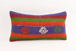 Handwoven Turkish Kilim Pillow Cover Bohemian Lumbar Cushion - 12x24 - thumbnail 1