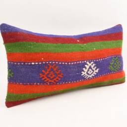 Handwoven Turkish Kilim Pillow Cover Bohemian Lumbar Cushion - 12x24 - thumbnail 3