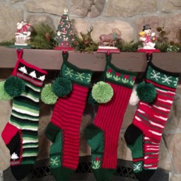 Hand Knit Christmas Stocking Red Green Elf Stripe Snowflake Detail By Santa's Works - thumbnail 4