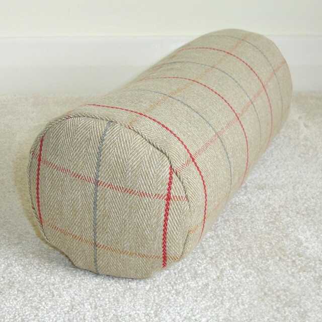 "Bolster Pillow Cover Tartan Tweed Beige Red & Grey Check Scottish Plaid 6x16 8x18 Cylinder Cushion Case Round Ended End 16"" 18" - image 1