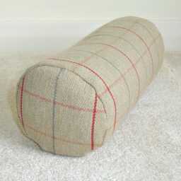 "Bolster Pillow Cover Tartan Tweed Beige Red & Grey Check Scottish Plaid 6x16 8x18 Cylinder Cushion Case Round Ended End 16"" 18"