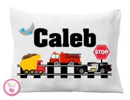 Transportation Pillow Case, Fire Truck, Police Car, Dump Kids Bedding