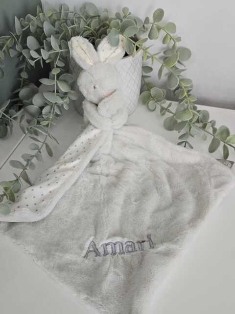 Embroidered Bunny Comforter Blanket, Personalized Baby Shower Gift - image 1