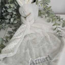 Embroidered Bunny Comforter Blanket, Personalized Baby Shower Gift - thumbnail 2