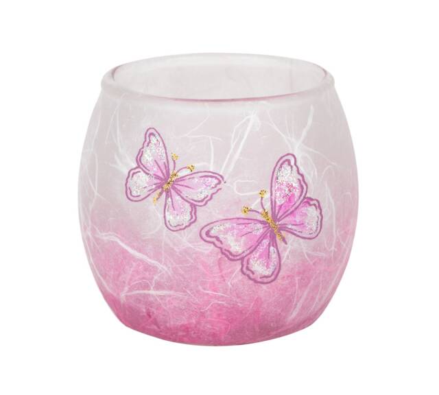 Handmade Pink Butterfly Tea Light Holder Sparkly Strawsilk Candle - image 1