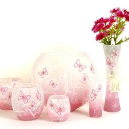 Handmade Pink Butterfly Tea Light Holder Sparkly Strawsilk Candle - thumbnail 4