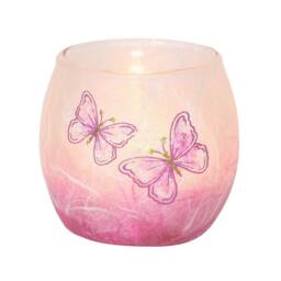 Handmade Pink Butterfly Tea Light Holder Sparkly Strawsilk Candle - thumbnail 2