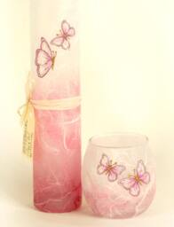 Handmade Pink Butterfly Tea Light Holder Sparkly Strawsilk Candle - thumbnail 3